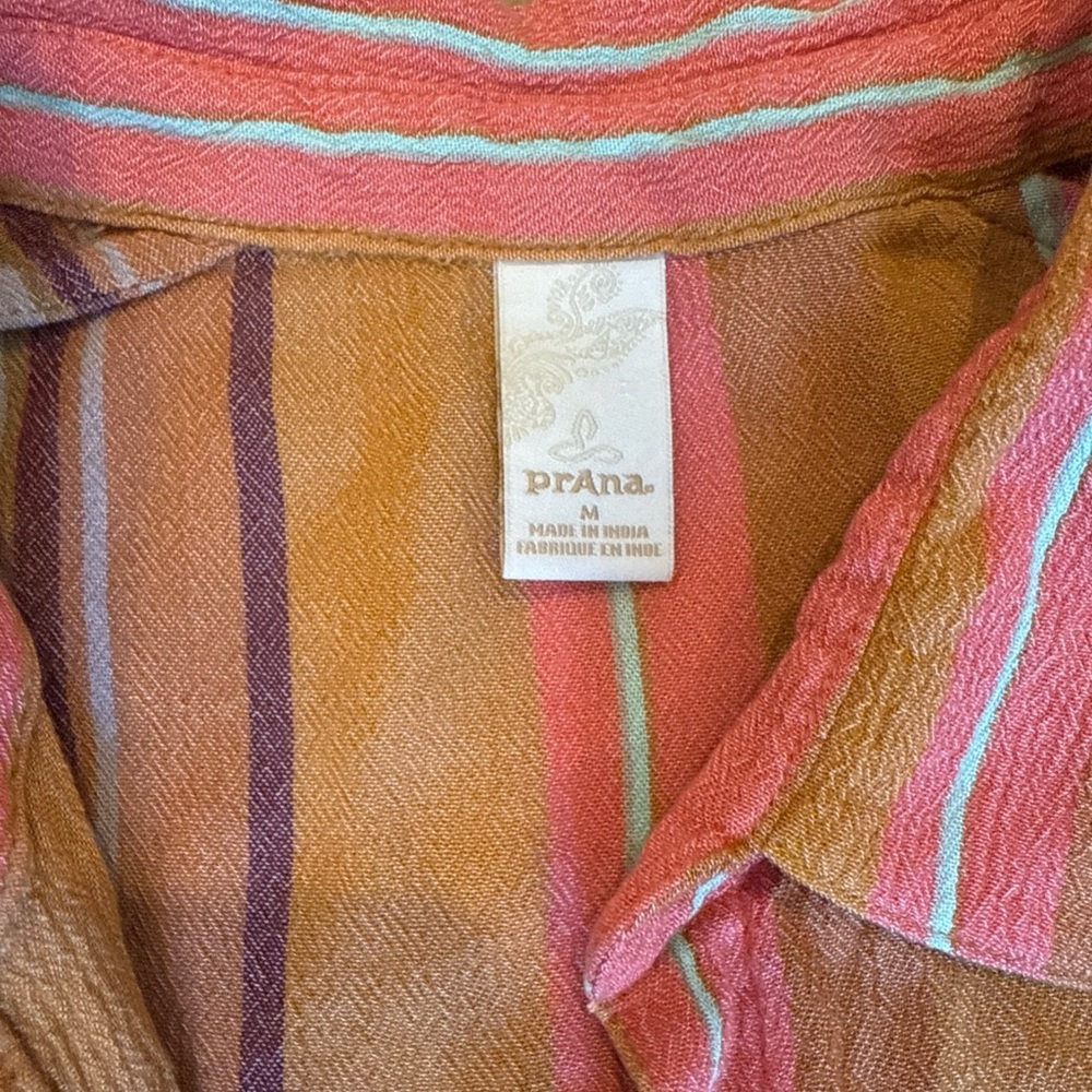 PrAna Womens SzMedium Orange Striped High Low Button Front Shirt Beach Coverup - Picture 5 of 9